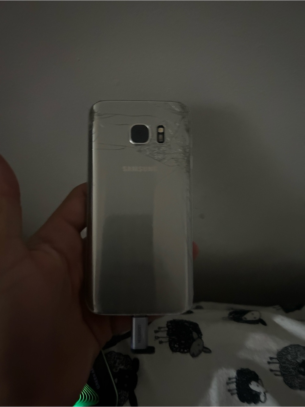 Samsung Silver Galaxy Phone with Metallic Back